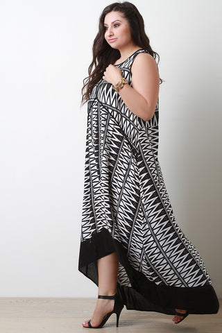 Woven Print Crochet Sleeveless Maxi Dress