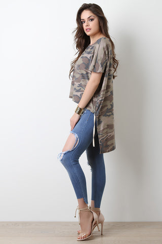 Camouflage Dolman High-Low Top
