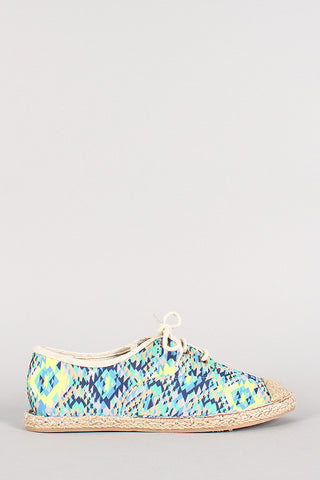 Qupid Tribal Lace Up Espadrille Flat