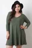 V-Neck Ribbed Knit Shift Dress