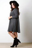 Round Neck Long Sleeves Teardrop Midi Shift Dress
