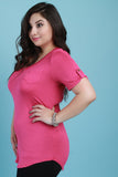 V-Neck Pocket Tab Sleeve Round Hem Top