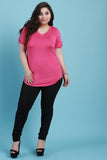 V-Neck Pocket Tab Sleeve Round Hem Top