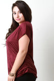 Suede Side Pleated Dolman Short Sleeves Top