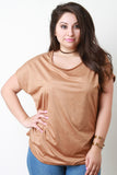 Suede Side Pleated Dolman Short Sleeves Top