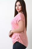 Suede Side Pleated Dolman Short Sleeves Top