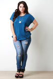 Suede Side Pleated Dolman Short Sleeves Top