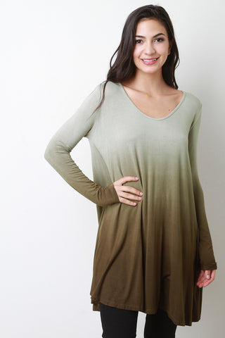 Jersey Knit Dip Dye Scoop Neck Longline Top