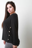 Soft Knit Buttons Accent Long Sleeves Sweater Top