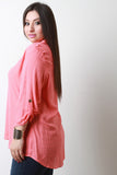 Split V-Neck Long Tab Sleeves Top