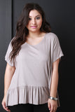 Rib Knit Short Sleeve Peplum Top