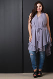 Chiffon Sleeveless Tie Waist Asymmetric Tunic Top