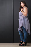 Chiffon Sleeveless Tie Waist Asymmetric Tunic Top