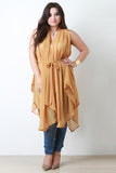 Chiffon Sleeveless Tie Waist Asymmetric Tunic Top