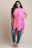 Chiffon Sleeveless Tie Waist Asymmetric Tunic Top