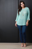 Loose Knit Button Tab Quarter Sleeve Top