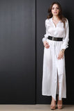 Satin Button Long Sleeve Shirt Dress