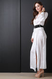 Satin Button Long Sleeve Shirt Dress
