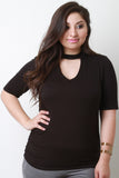 Mock Neck Keyhole Ruched Top