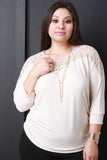 Lace Yoke Dolman Sleeve Necklace Top