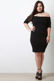 Off Shoulder Bardot Neck Choker Midi Dress