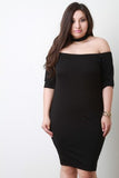 Off Shoulder Bardot Neck Choker Midi Dress