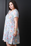 Floral Print Round Neck Shift Dress