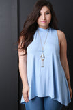 Mock Neck Sharkbite Sleeveless Necklace Top