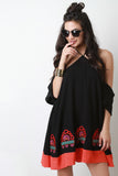 Halter Backless Embroidered Babydoll Dress