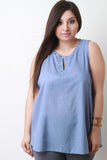 Keyhole Grommet Sleeveless Flowy Top