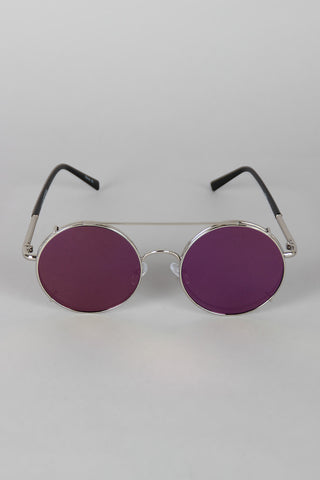 Metallic Trim Round Frame Clip-On Sunglasses