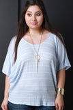Dolman Sleeve Thermal Knit Striped Top