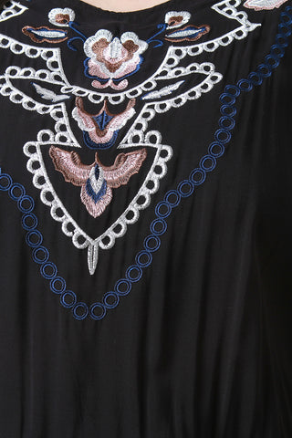 Embroidered Back-Tie Cold Shoulder Midi Dress