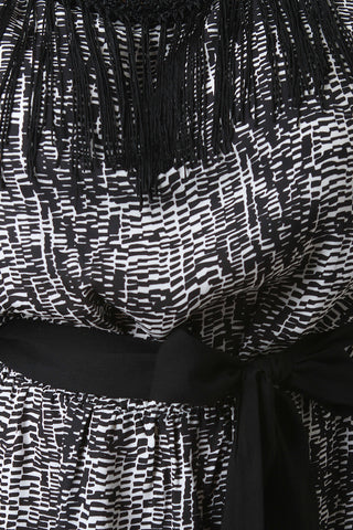 Woven Print Chain Fringe Neck Dress