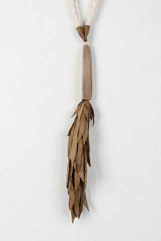 Wood and Leather Tassel Pendant Necklace