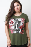 Vintage Gal and Roses Graphic Print Top