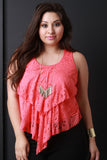 Pointed Hem Geometric Mesh Lace Tank Top