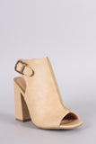 Wild Diva Lounge Peep Toe Chunky Heeled Mule Booties