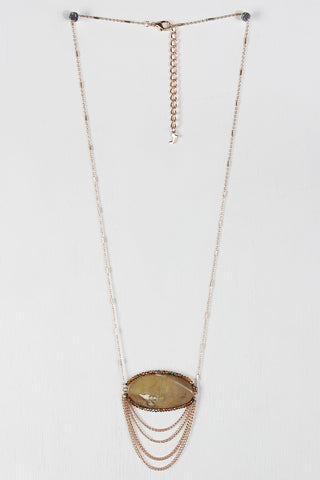 Crystal Bordered Stone Pendant Necklace Set