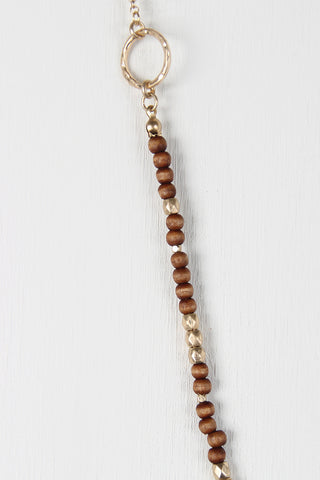 Wood Bead Qua-trefoil Pendant Necklace