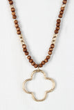 Wood Bead Qua-trefoil Pendant Necklace