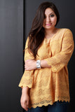 Contrast Semi-Sheer Crochet Lace Long Sleeve Top