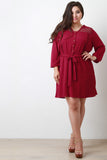 Mesh Panel Button-Up Long Sleeve Dress