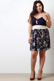 Floral Pattern Contrast Elastic Crochet Dress