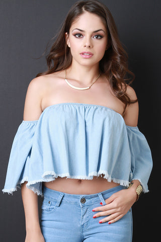 Off The Shoulder Frayed Crop Top