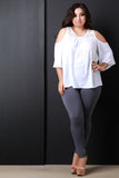 Lace Yoke Cold Shoulder Blouse