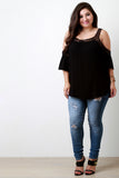 Crinkle Cold Shoulder Crochet Trim Top