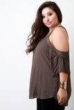 Crinkle Cold Shoulder Crochet Trim Top