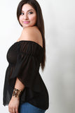 Off The Shoulder Chiffon Long Sleeve Top