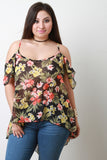 Semi-Sheer Tropical Cold Shoulders Top